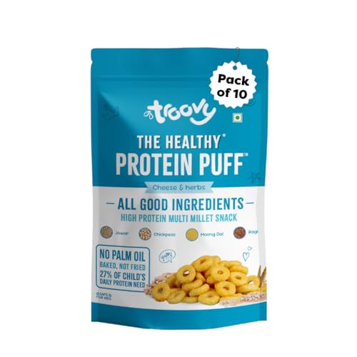 Image of Troovy Healthy High Protein Puffs | Cheese & Herbs Flavoured | No Palm Oil, Cholesterol or Trans Fats| Made with Multiple Millets, Grains and Dal | Pack of 10 (10 X 80 gm)