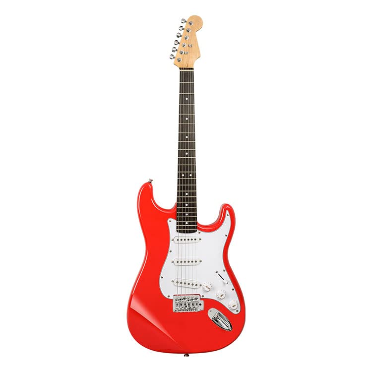 Image of Blueberry R-701-M Full Size Electric Guitar, Tech Rosewood Fretboard, Chrome-Plated Hardware, SSS Pickup, 6-String Right-Handed Beginner Kit with Bag, Strap, Strings & 2 Picks (RED, Value Pack)