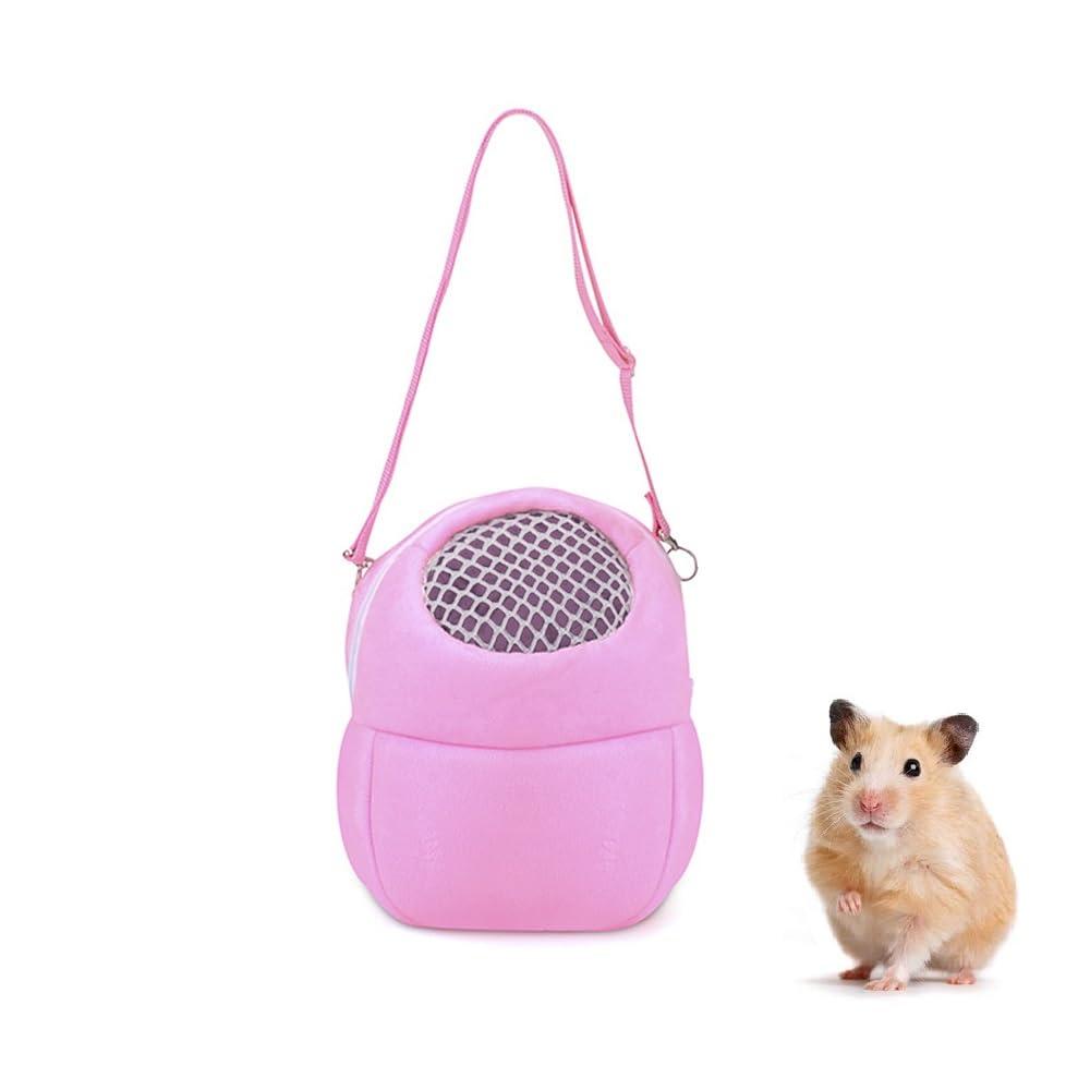 WishLotus Hamster Carrier Bag, Portable Outgoing Travel Handbags with Nylon Straps Small Pet Pouch for Hamster Rat Mini Hedgehog (Pink, M)