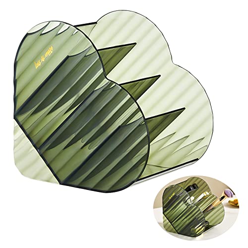 Dasiton Large Capacity Makeup Brush Holder Organizer,4 Slot Love Makeup Brushes Cup,Heart Shaped Makeup Organizer,For Vanity,Bathroom,Desk Storage Container,Cosmetic Display Cases(Clear Green) #TOP4