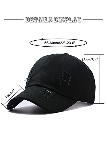 Image of Unisex Ripped Distressed Denim Ring Baseball Cap Hip Hop Vintage Dad Hat Adjustable