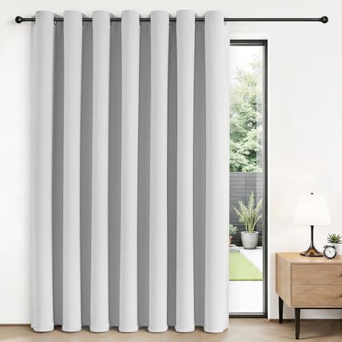 Joydeco Blackout Patio Sliding Door Curtains 108 Inches Long Grommet Privacy Room Divider Curtains Extra Wide Thermal Blackout Drapes for Bedroom Living Room (Greyish White 100Wx108L 1 Panel)