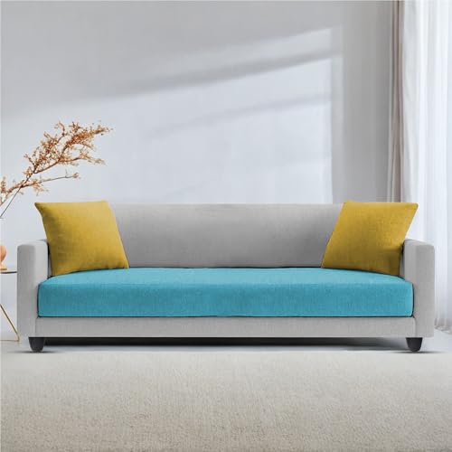 Image of Casaliving Dominic 3 Seater Sofa Set for Living Room (Turquise Grey Fabric) Premium Fabric Sofa