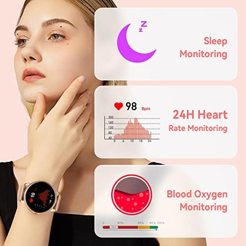 Smart Watch for Women(Answer/Make Calls), Parsonver 1.3" Smartwatch for Android iOS Phones with Stainless Steel Band, IP68 Waterproof Fitness Watch with Sleep Heart Rate Monitor, Calories Counter