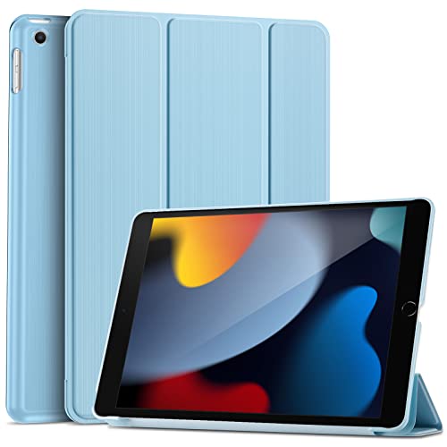 ProCase iPad 9/8/7 ケース 10.2インチ 2021 2020 2019, 三つ折りスタンド スマートカバー オートスリープ対応 金属起毛テクスチャ模様、対応機種: iPad 10.2" 9世代 / 8世代/ 7世代-ライトブルー