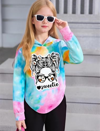 Image of Girls Clothes Cool Girl Print Tie Dye Hoodie Pullover Sweatshirts Leggings Teen Girl Clothes 6-14 Years