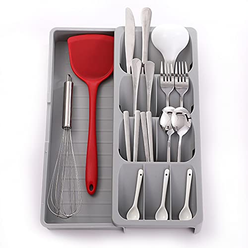 Cneng Range-couverts extensible en plastique - Grand bac à couverts compact - Gris Cover
