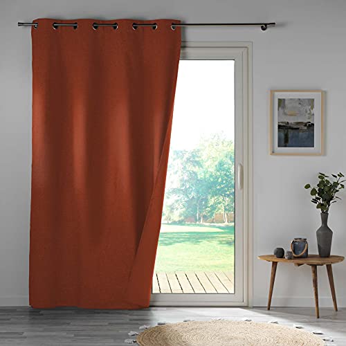 CDAFFAIRES Rideau a Oeillets Double Face 140 x 260 cm 100% occultant/satiné Obscure Terracotta