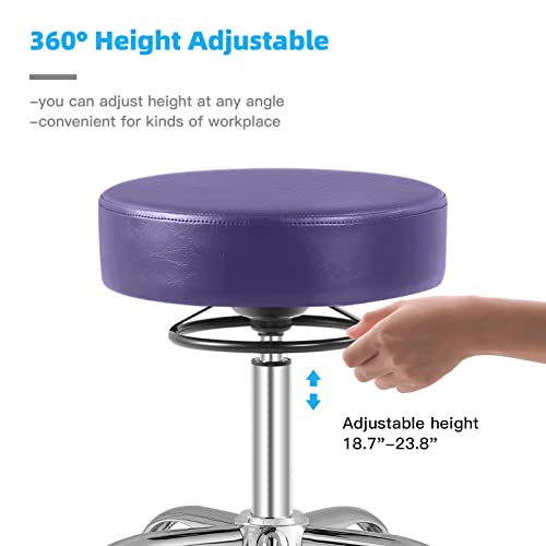 Image of Rolling Stool with Wheels 400lbs Weight Capacity,Heavy Duty Lash Chair Adjustable for Tatoo Lab Massage Salon Spa Drafting Nail Teach,360 Swivel,Leather,Thick Seat Padding (Purple)