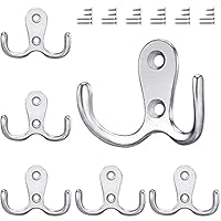 Gorffy Door Hooks 6PCS, Retro Silver Double Heavy Duty Metal Coat Hook with 24 Screws for Hanging, Robe, Towel, Coat, Bag & Hat (Silver, 6PCS)