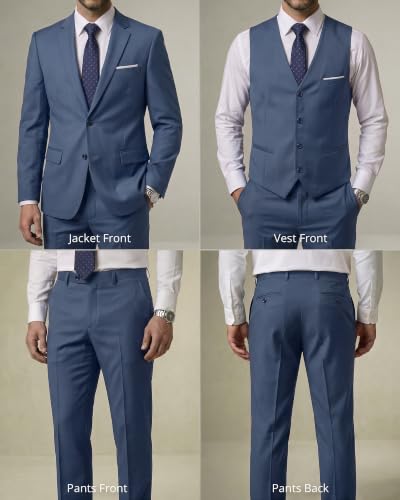 Image of YND Men's 3 Piece Suit with Tie, Solid Color Slim Fit Jacket Vest and Pants