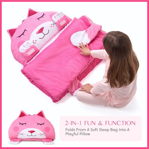 Image of JOIEDOMI Kids Sleeping Bag 4 5 6 Year Old Girl Gifts Toddler Nap Mat with Pillow & Blanket 60 inch x 27 inch for Kids Ages 3+ Soft Plush Sleeping Mat for Preschool and Boys Girls