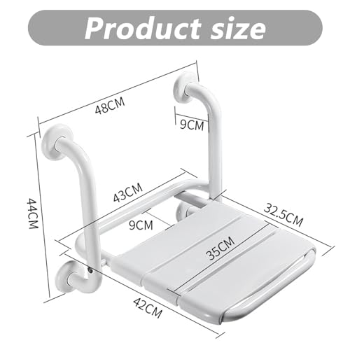 Silla Ducha Plegable, Asiento de Ducha de Pared 2 en 1 Asiento de Bañera Plegable Cargable con Reposabrazos para Baño Taburete de Baño Antideslizante para Personas Mayores - imagen 5