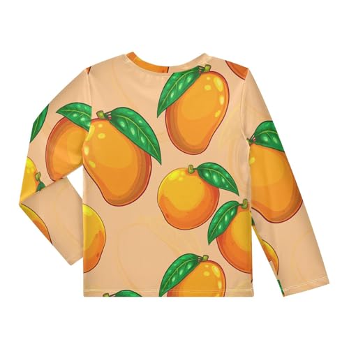 Orange Mango Leaves Boy's Rash Guard Swim Shirt Long Sleeve Sun Shirt for Swimming Pool Beach UPF50+2