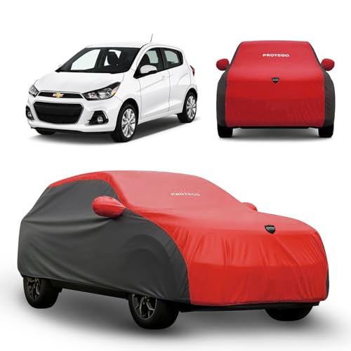 Image of PROTEGO Prime Series India's 1st Anti-Tear Car Cover for Chevrolet Spark | Heavy-Duty, Custom Fit, All Weather Protection | 100% Waterproof, Windproof & Hail Resistant | 2-Year Warranty | Red + Black