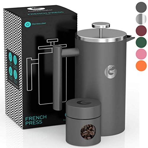 Coffee Gator French Press Coffee Maker - Thermal Insulated Brewer Plus Travel Jar