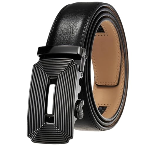 Men's Automatic Buckle Genuine Leather Belt, 3.5Cm Solid Color Formal Belt Bbbb 125cm