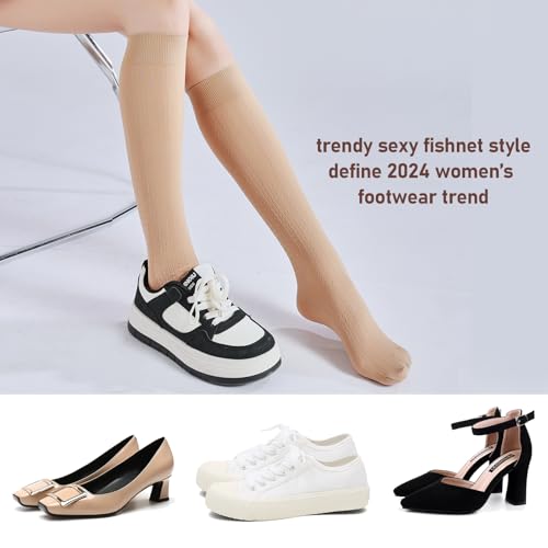 30D Women's Twisted Patterned Super Stretch Translucent Knee Socks3