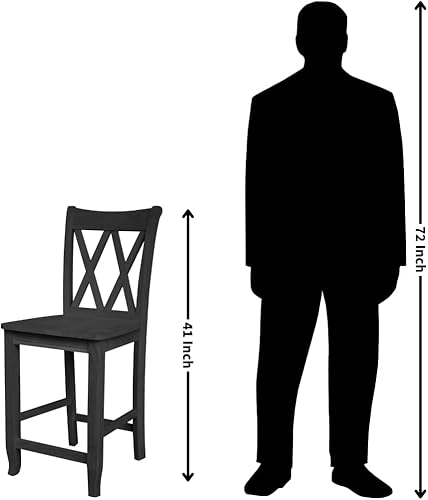 Miniatura 33 de IC International Concepts Taburete doble de altura de barra con respaldo en X de madera maciza, madera de parawood real, fácil de montar, 17.91