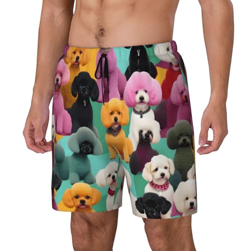 Poodles Dogs Men's Soft Double Swim Shorts, Lounge Swiming Shorts Pants Breathable Summer2