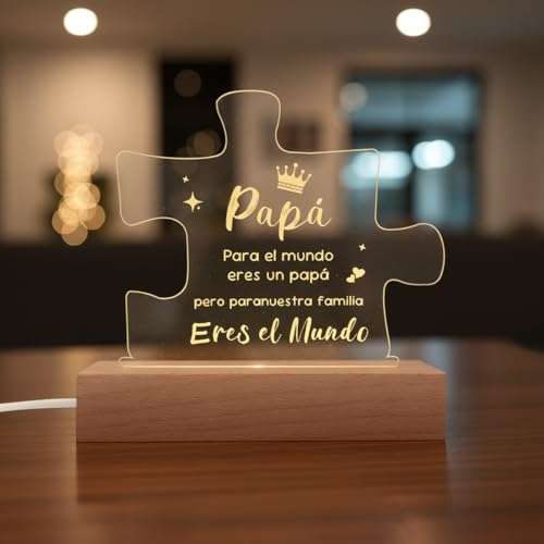 Reviews de portaretratos dia del padre de esta semana. 46 RTUMENG Regalo para Papá, Luz de Noche Acrílica Española con Botones de Control, Regalo Perfecto para el Día del Padre, Cumpleaños (USB, Blanco Cálido)