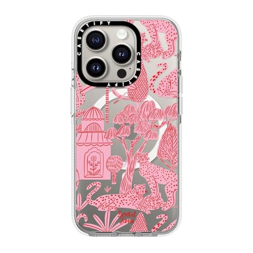 Coque transparente iPhone 15 Pro motif imprimé animaux rose