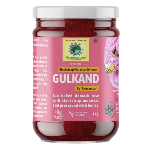 Image of iFarmerscart Organic Gulkand Infused With Honey&Blackstrap Molasses|No Added Sugar|No Artificial Flavors|Sun Baked Pure&Fresh Damask Rose Petal Jam|Handcrafted|Nutrient-Rich(1 Kg)