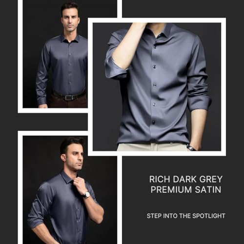 Image of IndoPrimo Men's Stylish Solid Satin Casual Shirt for Men Full Sleeve