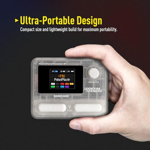Image of SONICAKE QME-10TWH Pocket Master-Multi Effects Guitar Pedal with 9 Effects Modules 100 Drum Rhythms and Looper 100 Presets 20 Amp /Cab Electric Guitar Effects Processor OTG USB Audio Interface BT