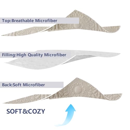 Simple&Opulence Quilted Bedspreads Double Size-3 Pcs Soft Reversible Microfiber Bed Spread Coverlet,Floral Embossed Bed Throw Set with 2 Pillowcases for Bedroom Decor,220x240cm,Beige - Cosy Home Interiors Simple&Opulence Quilted Bedspreads Double Size-3 Pcs Soft Reversible Microfiber Bed Spread Coverlet,Floral Embossed Bed Throw Set with 2 Pillowcases for Bedroom Decor,220x240cm,Beige - Image 4