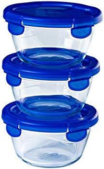 Set of 3 round glass lunchbox containers with airtight and leakproof lid - 15x8 cm - BPA free
