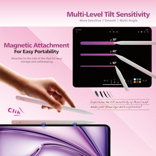 Stylus Pen for iPad,14Mins Fast Charge for Apple Pencil,Palm Rejection,Tilt Sensitivity, Pen for iPad11/10/9/8/7/6, Pro 12.9"/11"/13" M4, Mini 6/5, Air 5/4/3/11"-13" M2/M3 with Polishing Cloth - image 4