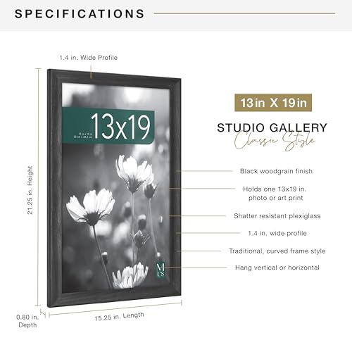 MCS Studio Gallery Classic 13x19 Picture Frame Black Woodgrain, Vertical & Horizontal Wall Hanging Large Picture Frame for Photos, Posters & Art Prints (1-Pack)