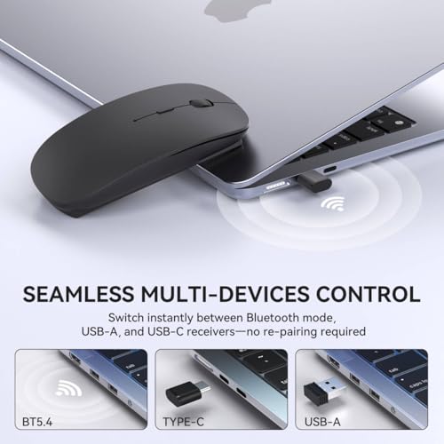 RaceGT Bluetooth Maus USB-C & USB-A Aufladbar, BT5.4 Mouse Kabellos Beidhändig Leise Ergonomisch Funkmaus mit EIN Aus Schalter, 3 Adjustable DPI für Computer Laptop PC MacbookPro/Air Chromebook