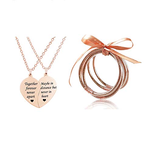 MJartoria Bundle BFF Necklace for 2-Split Valentine Heart Necklace Glitter Jelly Bangles Bracelets Set for Women Girls