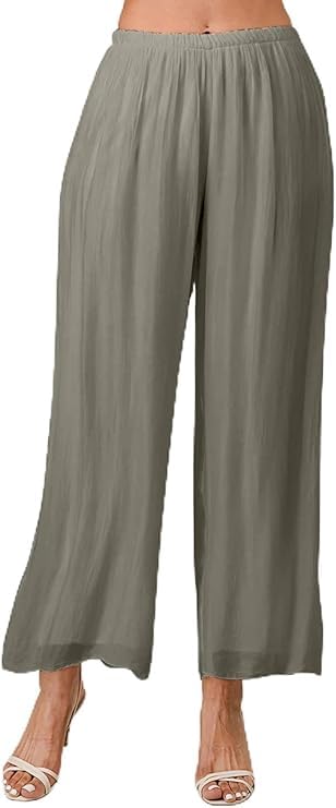 Italian Long Loose Silk Pants (US, Alpha, One Size, Regular, Regular, Olive)
