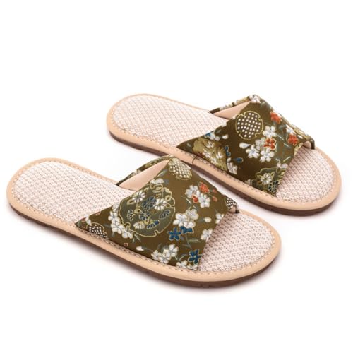 SU YING KE Women's Chinese Embroidered Linen Slippers Vintage Floral