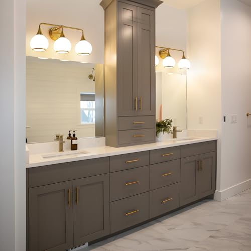 Image of Brushed Gold Bathroom Light Fixtures 3-Lights Vanity Lights with Milky White Frosted Glass Shade Bathroom Vanity Light 22.4 inch Wall Sconce Lighting Bath(Exclude E26 Bulb)