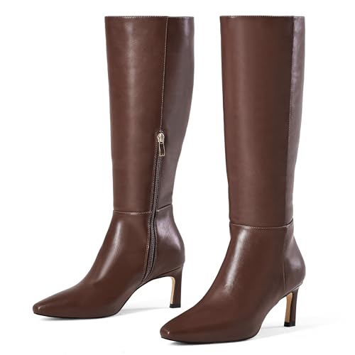 GENSHUO Knee High Boots Women Kitten Heels Square Toe Tall Long Boot Dress Comfortable Fashion Low Heel 2 Inch Fall Winter