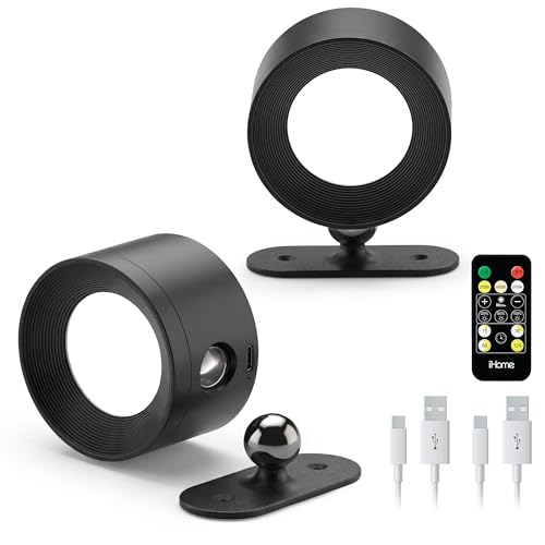 iHome Dimmable Rechargeable Wall Light 2-Pack, Magnetic 360° Rotation, Cordless, 3 Color Temperatures, Stepless Dimming, Touch Control, Remote Included, Peel and Stick or Screw Mount by iHome - Used condition - US$26.46