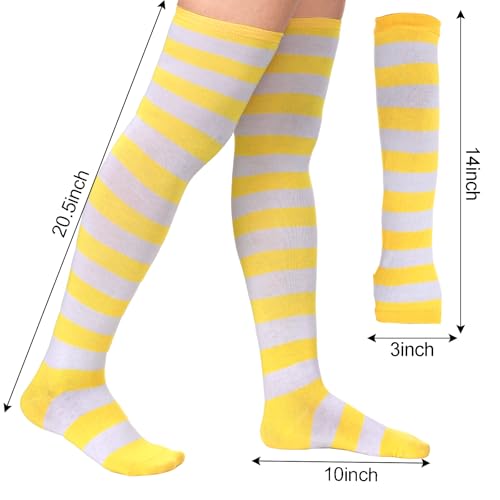 Image of Tongcloud Women's Striped Knee High Socks, Over Knee Thigh High Socks, Arm Warmer and Fingerless Gloves Set