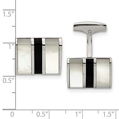 Black Bow Jewelry Stainless Steel Mother Of Pearl Black Onyx Striped Cuff Links, 18X14Mm #TOP1