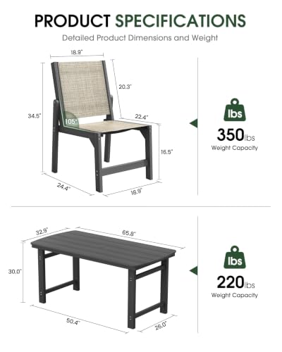 Image of HDPE Outdoor Patio Dining Set with Table & 4 Stackable Armless Textilene Chairs, All-Weather 5-Piece Patio Furniture Set with Umbrella Hole for Lawn & Garden, Poolside, Backyard | Grey