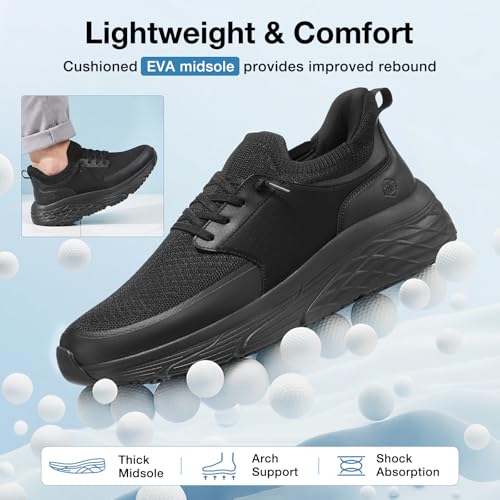 Image of NINGO Waterproof Work Shoes for Men, Non Slip Food Service Chef Shoes Easy Slip On, Comfortable Breathable Slip Resistant Walking Sneakers, Lightweight Shock Absorbing Midsole for Kitchen Restaurant