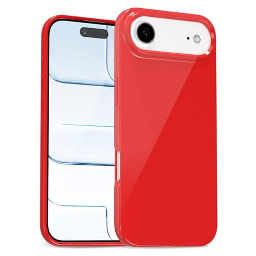 uvcoat for iPhone 17 Air Case Silicone, Glossy Cute Jelly Soft Rubber Gel Protective Plastic Phone Case, Thin Ultra Slim Plain Solid Color Cover for Women, Red