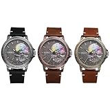 JewelryWe Reloj de pulsera Steampunk para hombre, de piel auténtica, vintage, punk, Halloween, calavera, reloj de pulsera para hombre, resistente al agua, 30 m, calendario analógico, cuarzo, luminoso,