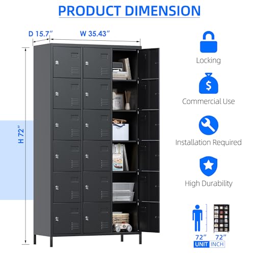 Image of Aobabo 18 Doors Metal Lockers for Employees, Steel Storage Lockers with Locks for Office, Gym, Garage, 15.7 inch D x 35.43 inch W x 72 inch H Black,Assembly Required