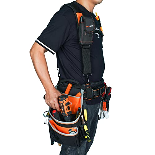 Image of MELOTOUGH Pro Framer Combo System Tool Belt with Suspenders Construction Tool Pouch Builder Heavy Duty Carpenter Suspension Rig Tool Belt and Multi Function for electrician, roofing,contractor