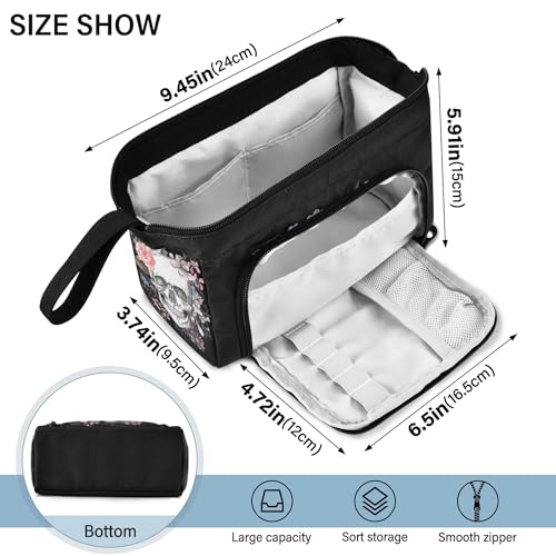 Image of Fisyme Flower Skull Pencil Case Large Capacity Pencil Pouch Pen Bags Box Big Makeup Pencil Case Organizer