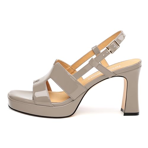 Image of ROSERWISH Heels for Women Chunky Block Platform High Heels Square Open Toe Strappy Heel Sandals Wedding Party Prom Fashion Slingback Dress Pump Sandals Shoes